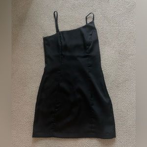 Cotton Candy LA asymmetrical black satin mini dress